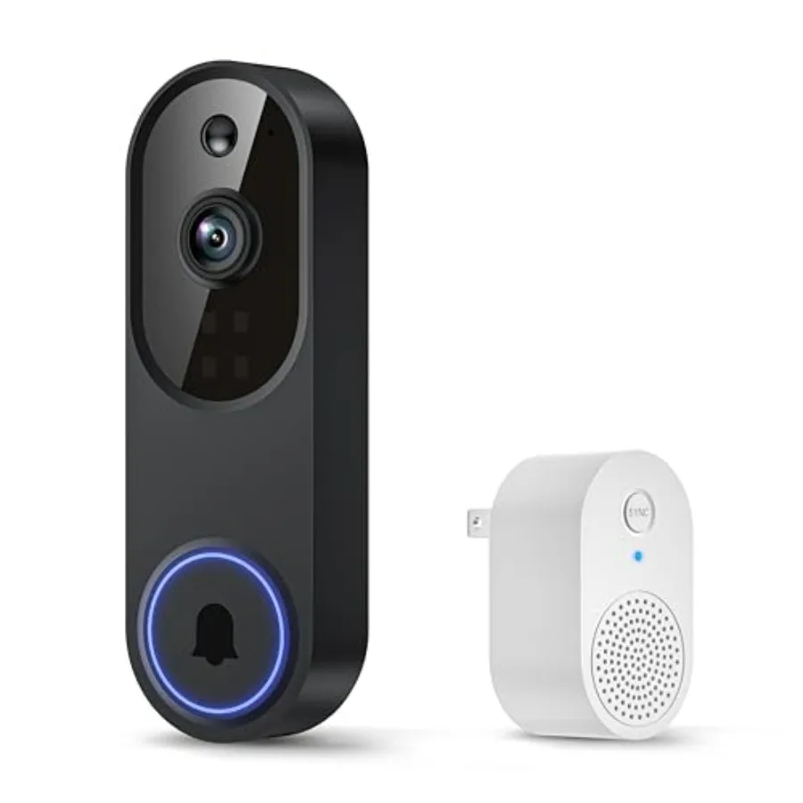 

1080p Smart Wi-Fi Doorbell Camera with Doorbell Receiver, AI Motion Detection, Night Vision, Cloud Storage, 2 Way Audio, Batter