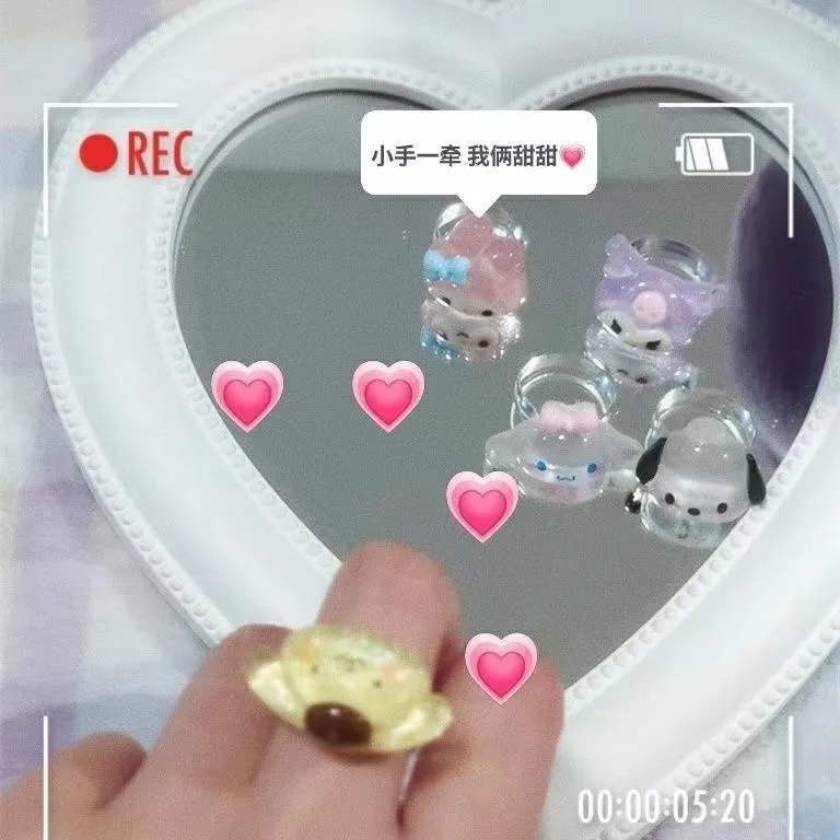 2023 Sanrio Anime Ring Adjustable Accessories Cute Cinnamoroll My Melody Kuromi Resin Girlfriend Girl Heart Decorate Toys Gift