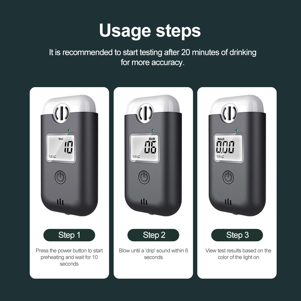 S + جهاز اختبار شرب الكحوليات الدقيق غير المتصل مقياس الكحوليات شاشة LED قابلة لإعادة الشحن مع كاشف كحول ضوء الطوارئ