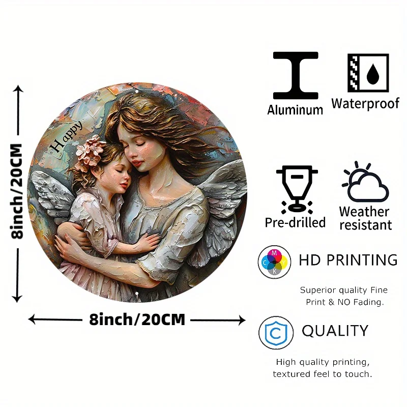 عيد الأم السعيد، علامة ألومنيوم "Mom Is The most Beautiful Angel". | ديكور حائط متين ومحمي بالأشعة فوق البنفسجية مع فتحات محفورة مسبقًا #3