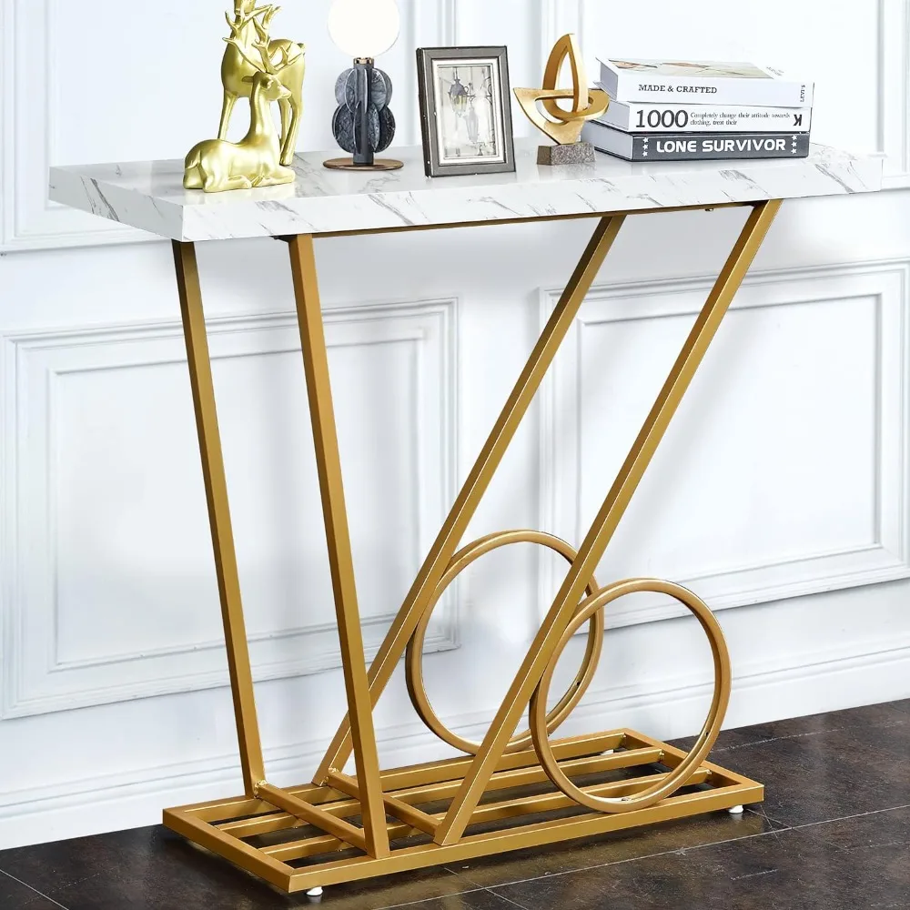 

Modern Faux Marble Console Table - 40 Inch Entryway Table with Gold Base…