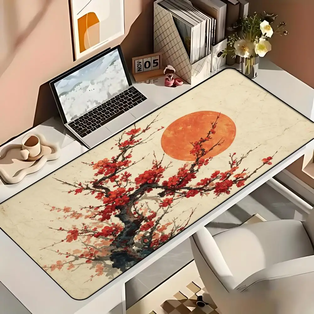 Plum Bossom Mauspad, großes Gaming-Mauspad mit chinesischer Malerei, erweiterte Pads, Nootbook-Spielmatten, rutschfeste Laptop-Tablet-Matte, Spielmatte
