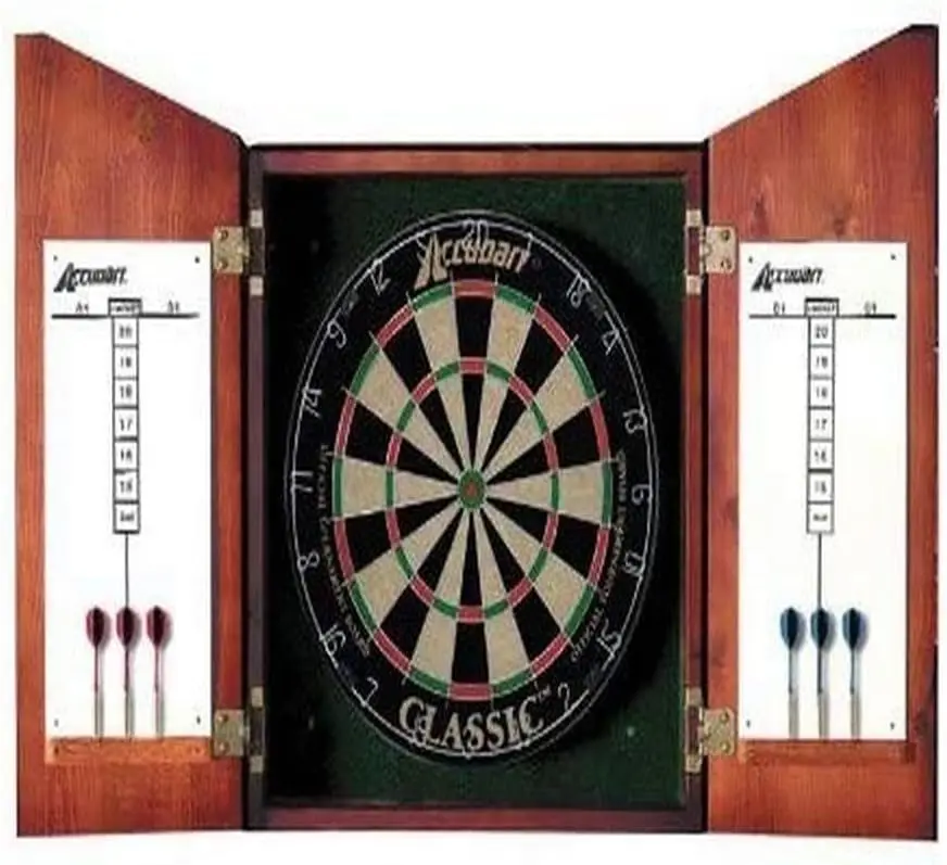 

Union Jack Solid Wood Classic Bristle Dartboard Cabinet Set Includes Dartboard and 6 Brass Darts, Medium Splatter target Archery