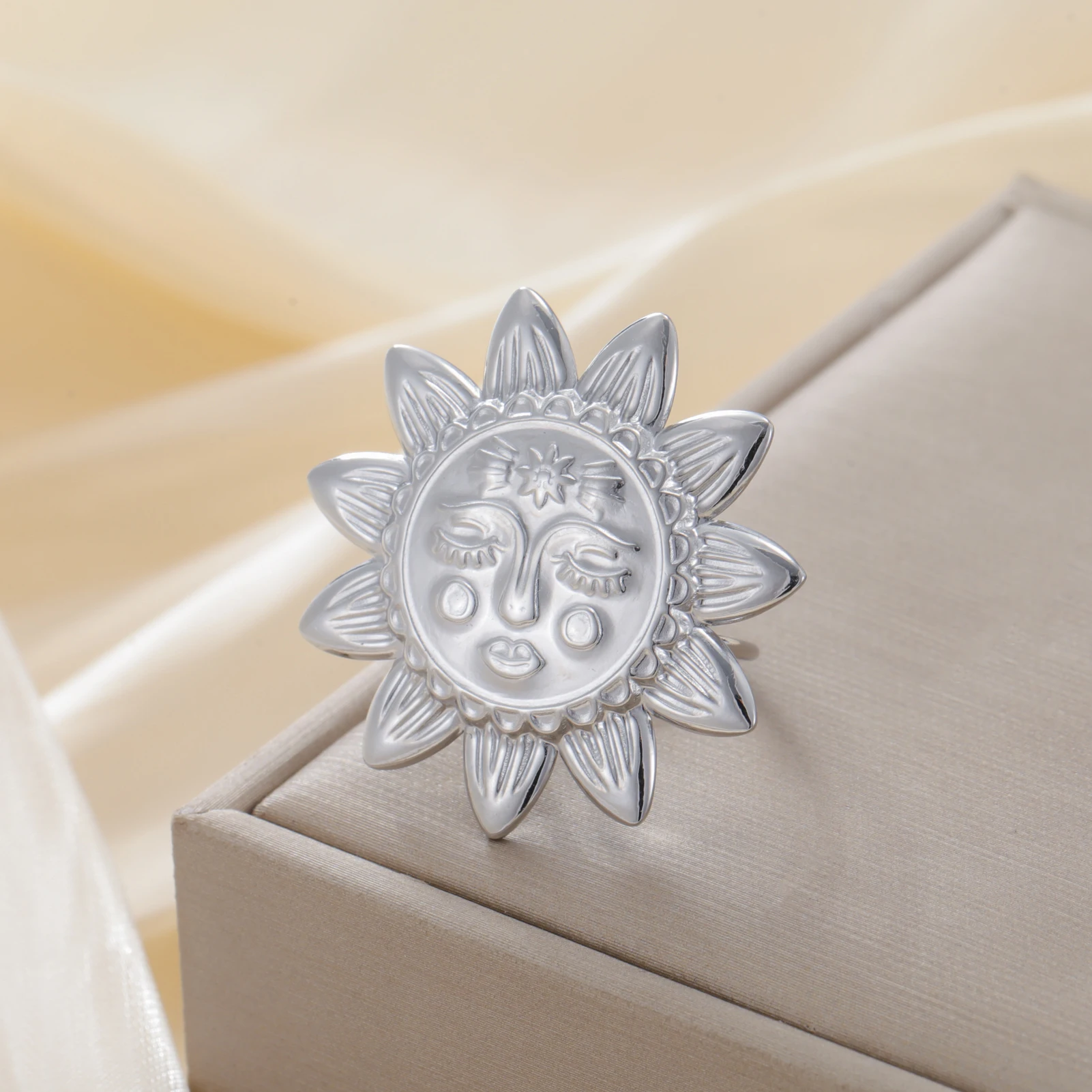 COOLTIME Mode Blumenring für Frauen Edelstahl Gold Farbe Gardenia Kamelie Blume Offener Ring Schmuck Geschenk Neu – Detail 21