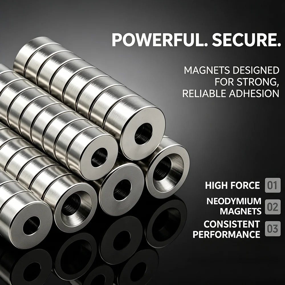 N35 Round Disc Neodymium Magnets with Hole, Strong NdFeB Magnets, Multi‑use Magnetic Accessories for Home, Office & Fridge Use