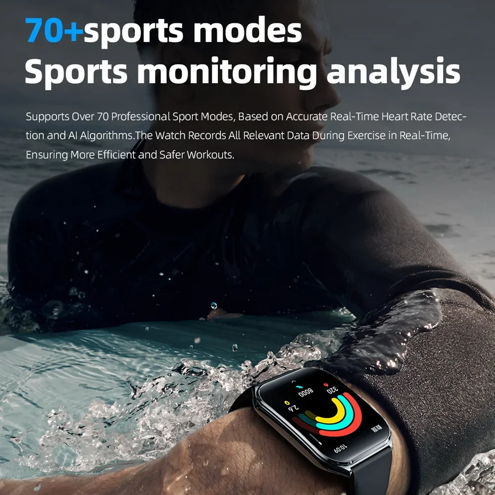 Reloj inteligente deportivo para exteriores para hombre, pantalla AMOLED de 1,96 ", muestra siempre el tiempo, Monitor de salud por voz AI, resistente al agua, llamada Bluetooth, reloj inteligente