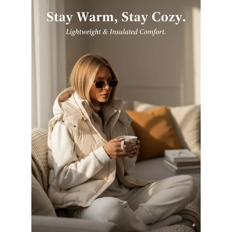 Trendy Winter Women's Puffer Vest Sleeveless Hooded Outerwear Stylish Casual Coat Autumn Hot Spicy Girl Fashion Vest For Women