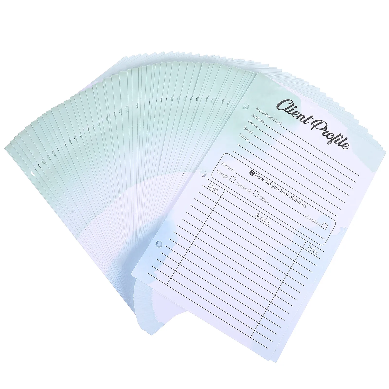 

50Pcs Client Profile Cards Hole-Punched for Binder Use Professional Paper Customer Record Sheets Salon Office