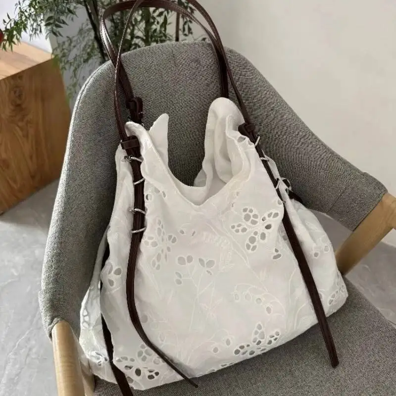 Fashion Sweet Lace Embroidery Shoulder Bags Office Lady Fairy All Match Underarm Bag High-Capacity Casual Women Handbags Korean