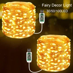 Guirnalda de luces Led alimentada por USB, luces decorativas de alambre de cobre Flexible, luces de Karlling que funcionan para dormitorio, Navidad, Fistival