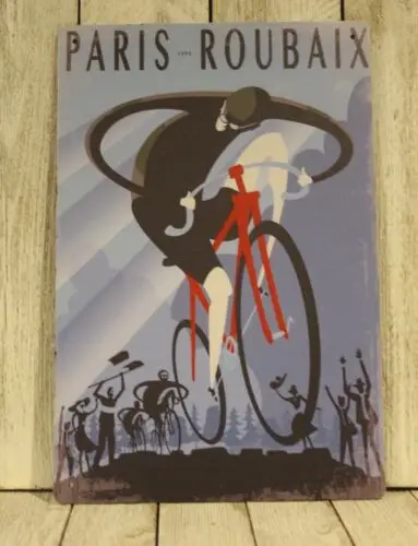 Tin Sign Vintage Look Bike Race Racing Cycling Paris Roubaix