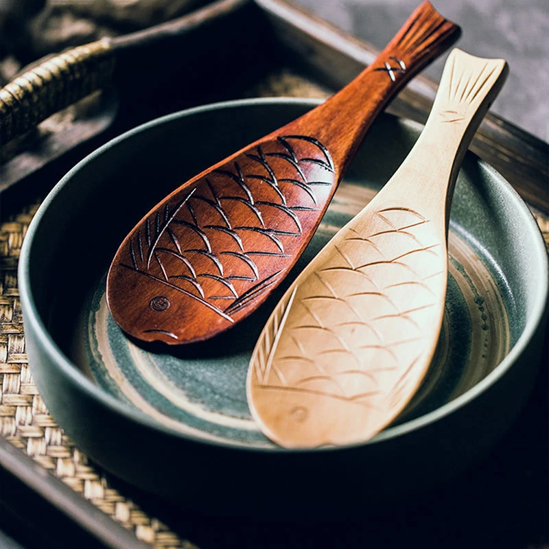 

Wooden Fish Rice Spoon Japanese Creative Household Wooden Spoon Restaurant Kitchen Supplies