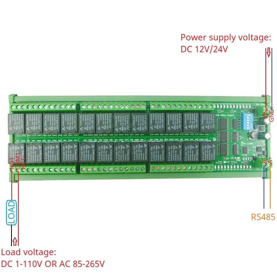 N4DOJ24 24CH RS485 ON/OFF Momentary Delay Latch 12V 24V Relay Module Uart Modbus PLC IO Board for Motor Diy Smart Home