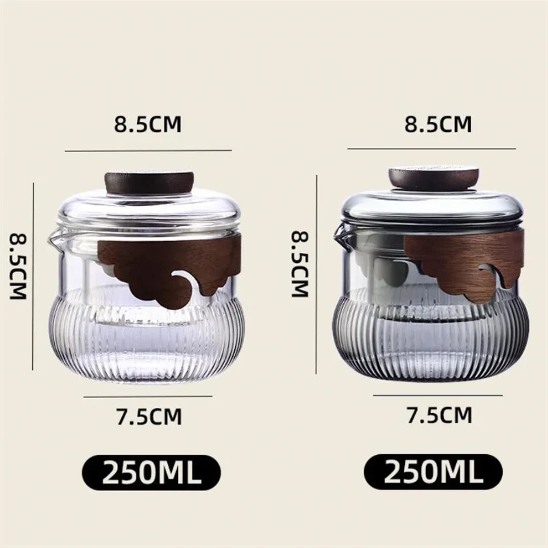 250ml High Borosilicate Glass Gaiwan with Anti Scalding Wooden Handle Kungfu Tea Set Brewing Green Tea Hand Holding Pot