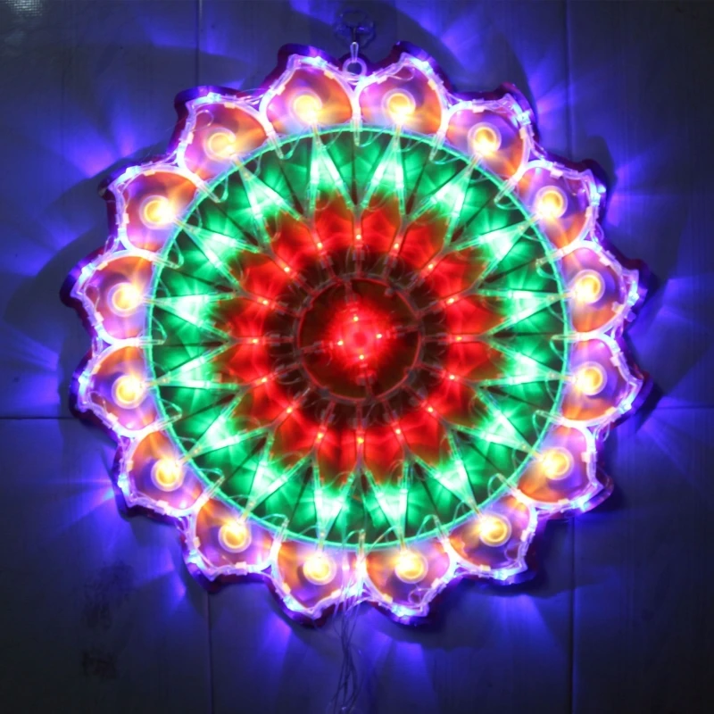 LED Seven Colour Lights Peacock Sun Christmas Holiday Lighting Balcony Plug-In Romantic Decoration