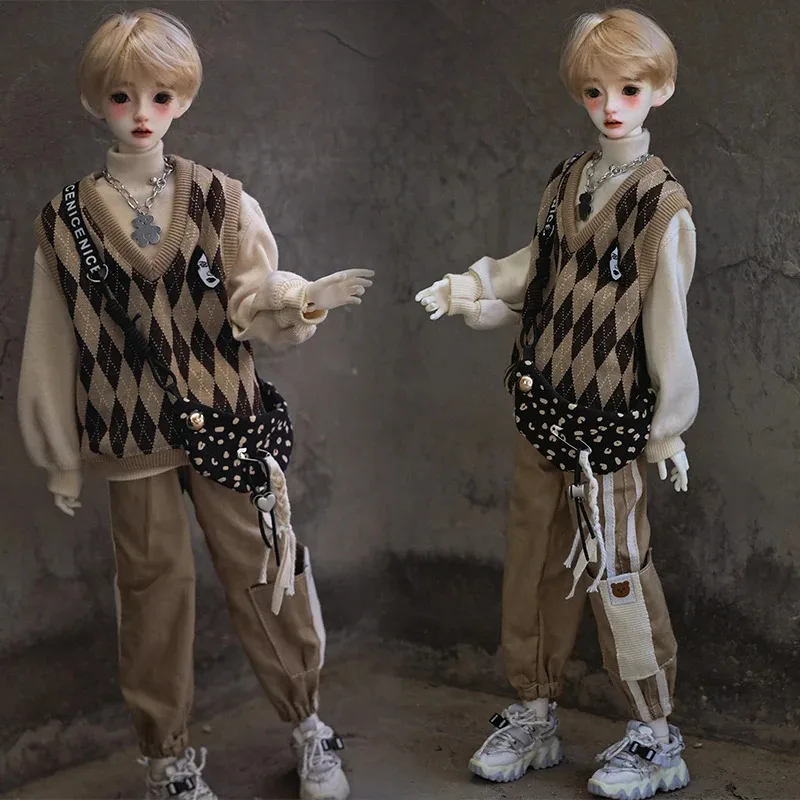 

BJD doll clothes suitable for 1/4 1/6 size bjd boy clothe campus overalls autumn brown coffee color doll accessories (5 points)