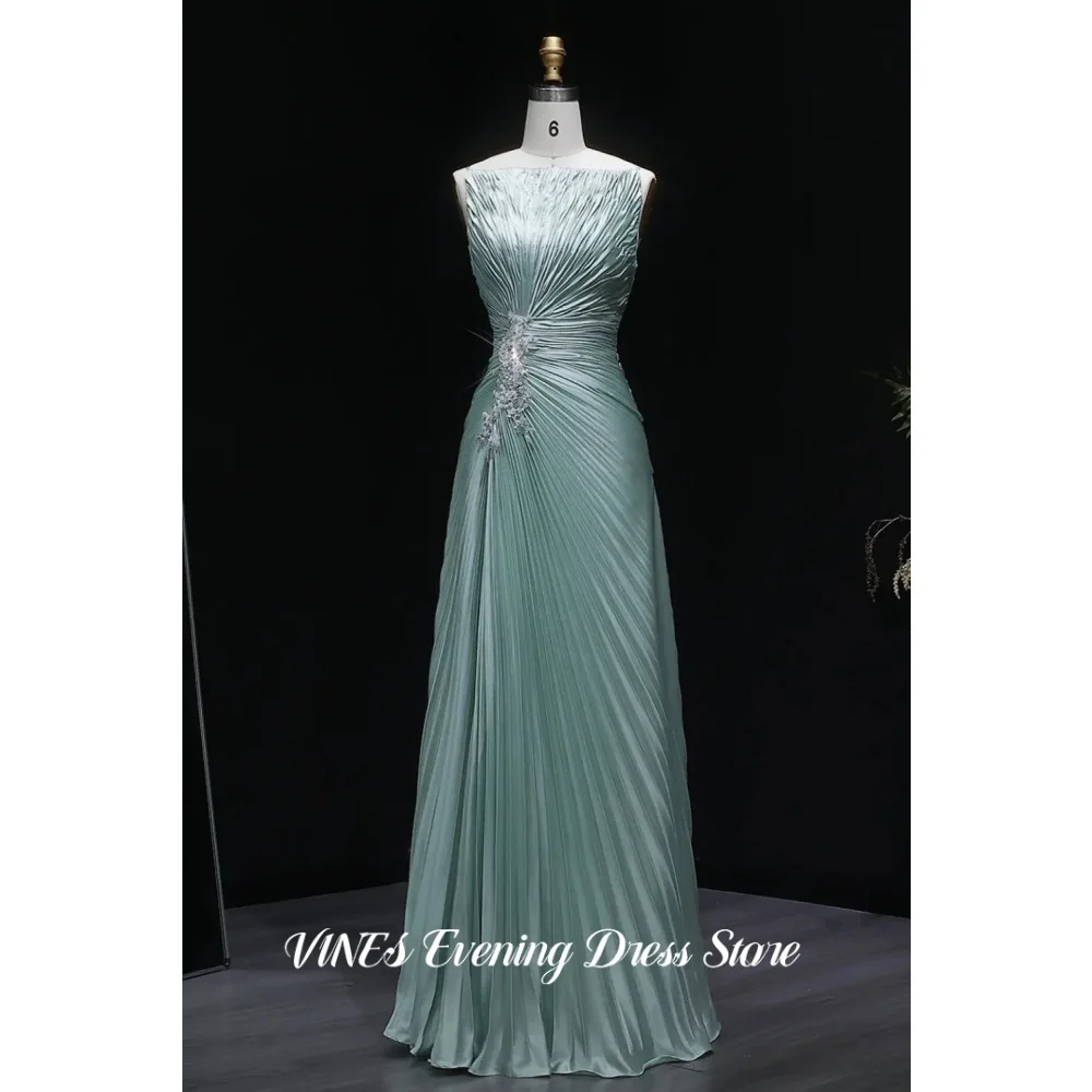 VINES Mint Green Strapless Prom Dress Pleated Evening Dress with Floral Beaded…