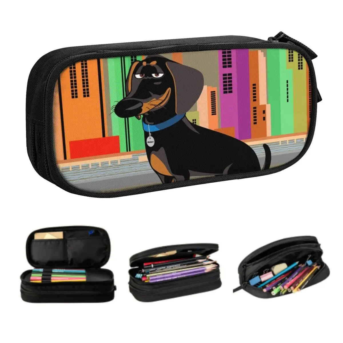 Cute Colorful Dachshund Badger Pencil Cases for Boys Gilrs Large Storage Wiener Sausage Dog Pencil Pouch School Supplies