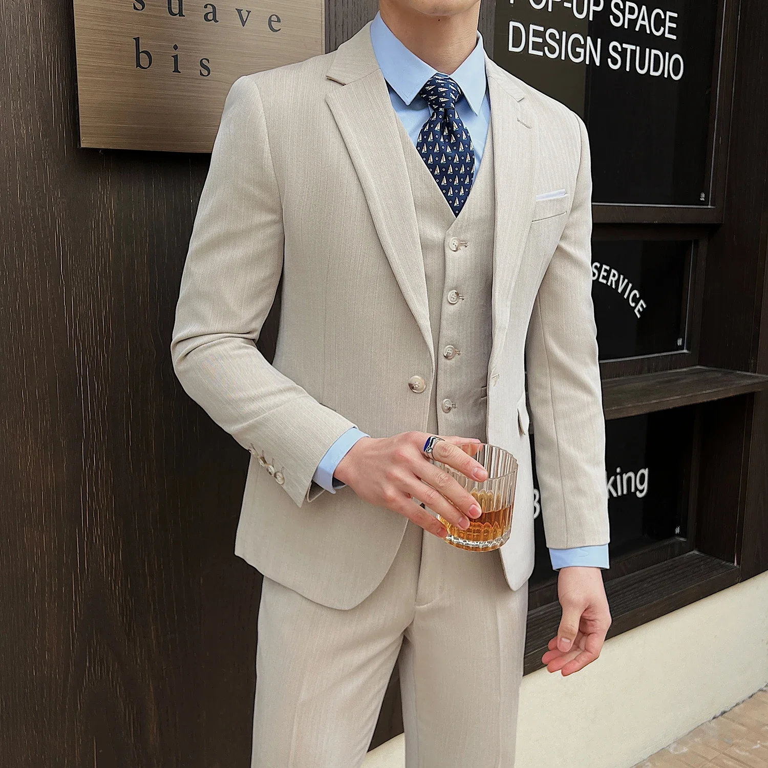 (Jacket +Vest+Pants) 2024 New High-quality Men\'s Elegant Fashion Suits 3 Pcs Set Korean Casual Slim Fit Social Wedding Tuxedo
