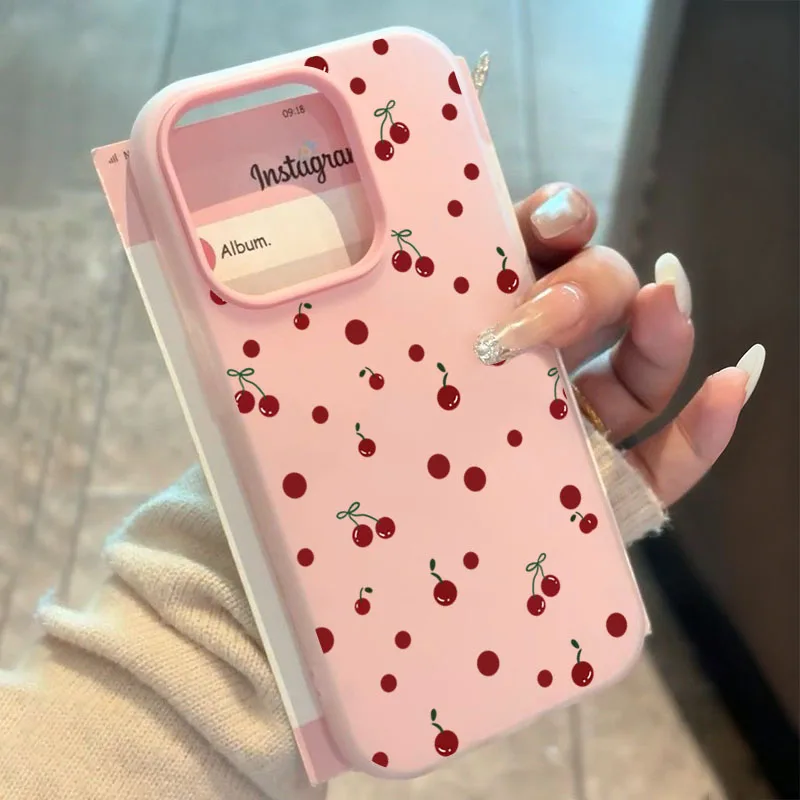 حافظة هاتف كرز صغيرة باللون الوردي لهاتف آيفون 17 برو ماكس اير 16 15 14 13 12 11 برو ماكس XS X XR 7 8 Plus 16E أغطية جيلي #1