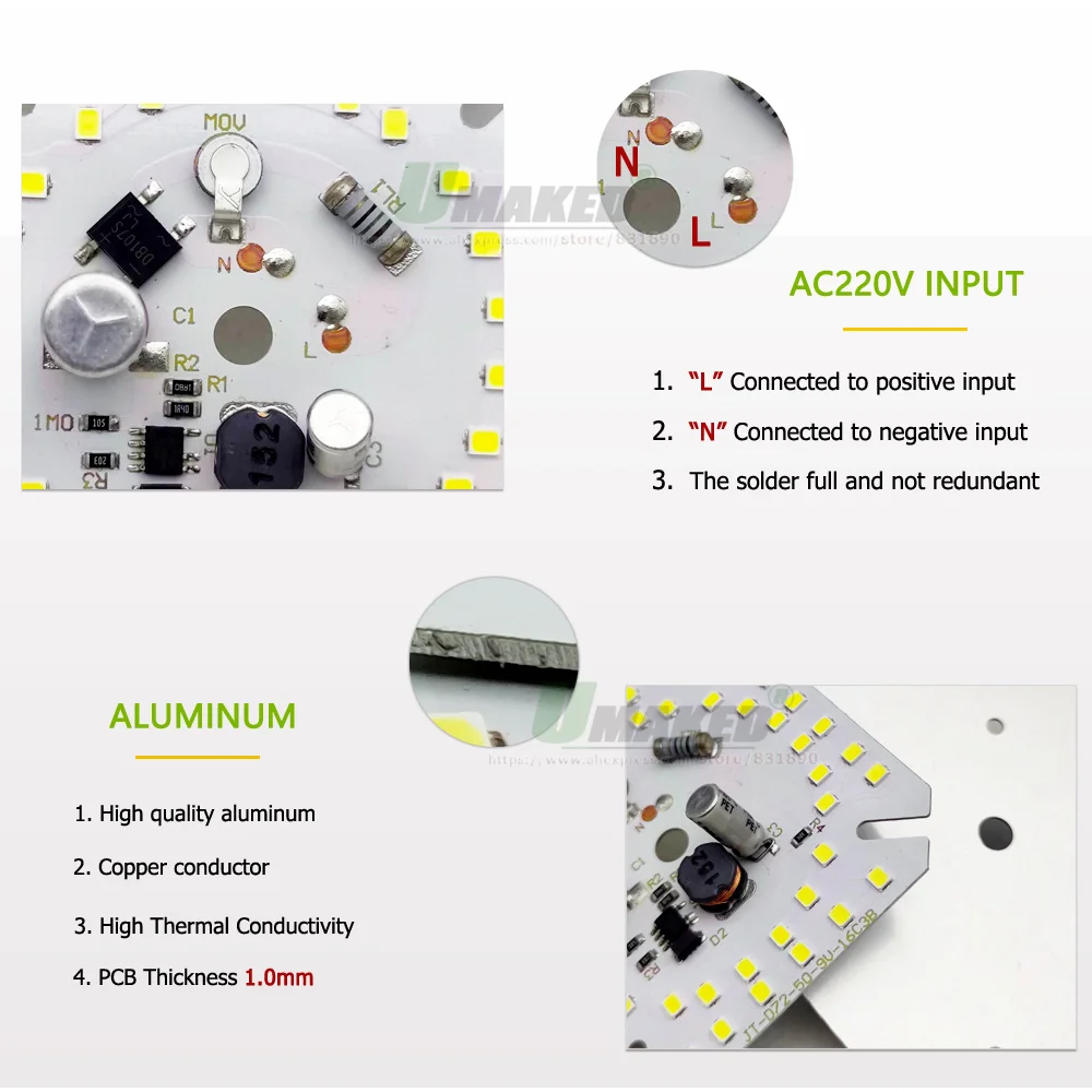 AC220V LED DOB Light PCB Plate 50W 80W 100W 150W IC Driver No Flicker Lighting Source Panel For High Power Bulb Lamp Replace DIY