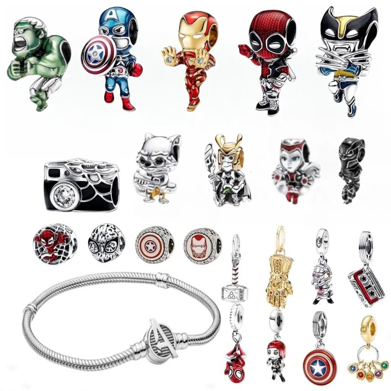 Disney Anime The Avengers Charms Bracelet Women Marvel Iron Man Bangle Thor Hulk Black Panther Superhero Beads For Bijoux Making