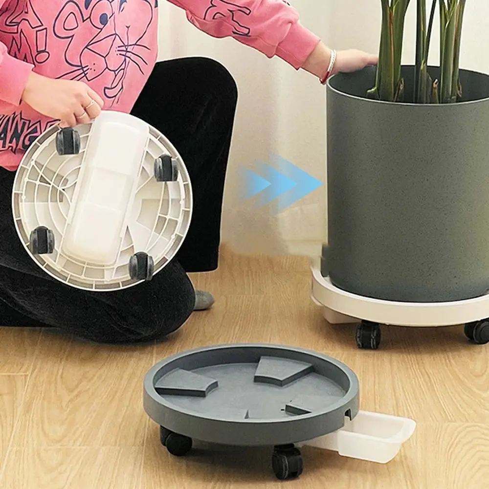 أصيص زهور مستدير صينية متنقلة حامل نباتي متحرك ثابت عالي التحمل مع صينية تصريف صينية نباتات دوارة غير قابلة للانزلاق ساحة الشرفة #5