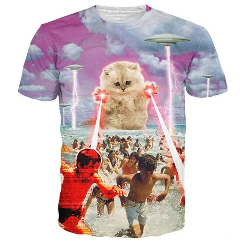 Summer Men's T-shirt Fun Animal Cat 3D Print Men's Top Fashion Children's T-shirt Street Fashion Extra Large Men's Clothing