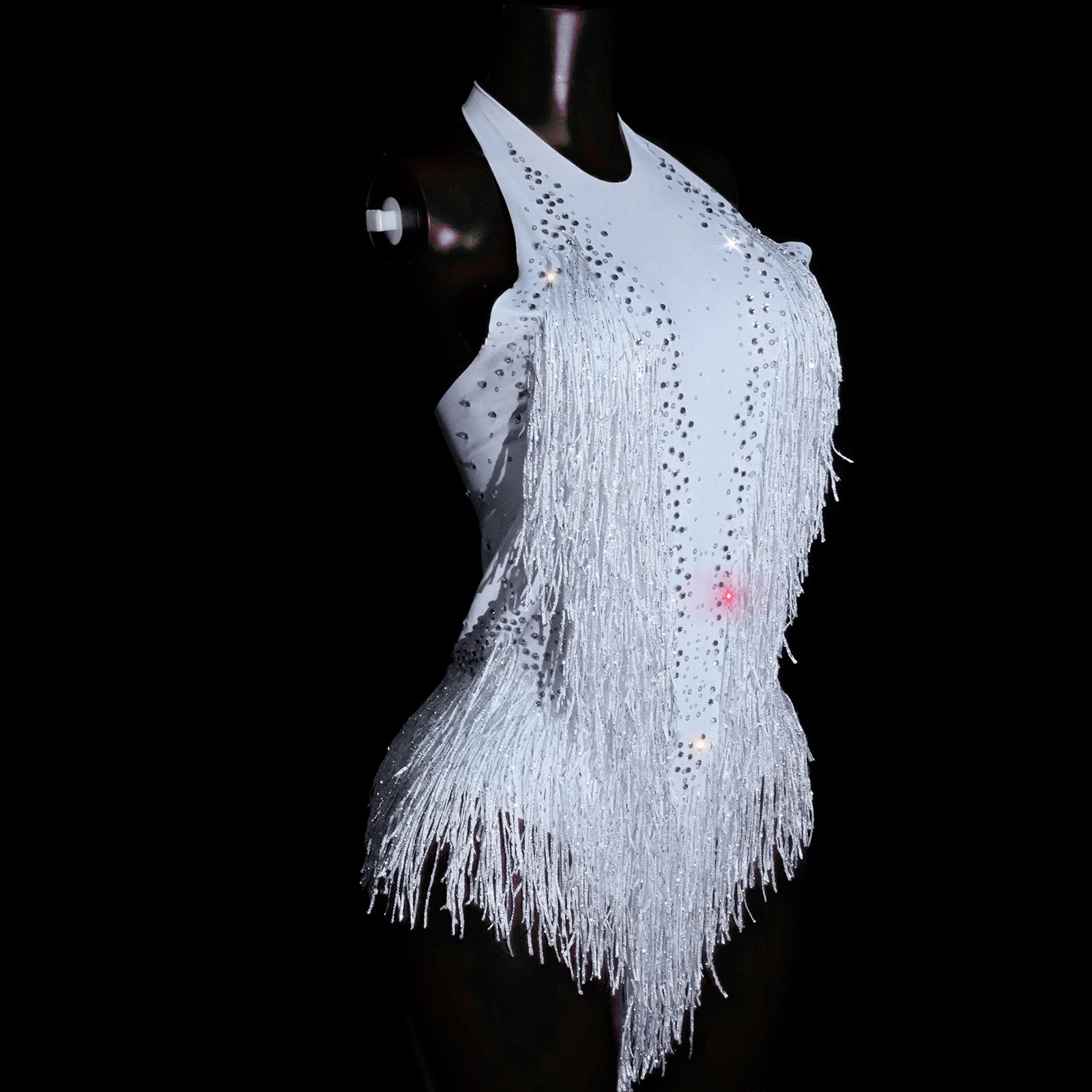 새로운 스타일 레이디 프린지 섹시하고 반짝 이는 라인 석 점프 슈트 여성 파티 바 나이트 클럽 여성 가수 공연 및 댄스 의상