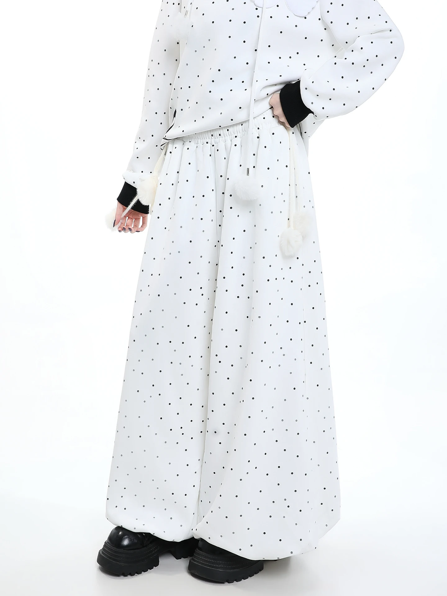 Y2K Polka Dot Print Wide Leg Pants Women's Loose Elastic Waist Casual Long Trousers Autumn Season Floor Length Draping