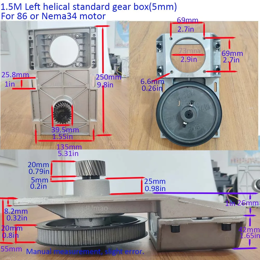 Nema34 86 Motor CNC Gearbox 1.5m 1.25m Module left helical gear reducer Engraving Machine Synchronous Wheel Transmission