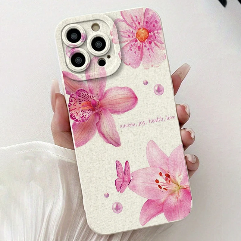 Blue Floral Painted Silicone INS Phone Case For iPhone 17 16 15 14 13 12 11 Pro Max 7 8 Plus XS XR 16e Shockproof Soft TPU Cover view 5