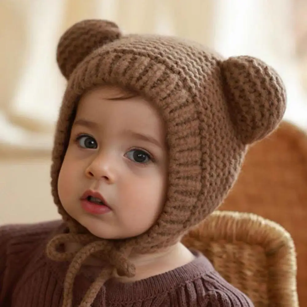 الأطفال وشاح قطعة واحدة الاطفال سدادات حماية الأذن قبعة لطيف الطفل بالاكلافا قبعة في الهواء الطلق الدافئة قبعة صغيرة محبوكة قبعة منديل بونيه #1