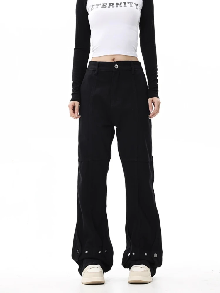 

Джинсы-клеш из денима в американском стиле High Street, модные свободные прямые брюки с эффектом стройности для женщин и мужчин