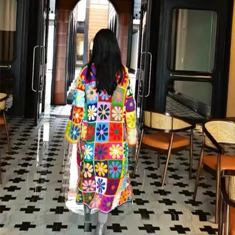 

TIYIHAILEY Knitting Crochet Coat Women Hand Made Autumn Outerwear Full Sleeve Flower Cardigan Custom Made Loose Coat Sweaters
