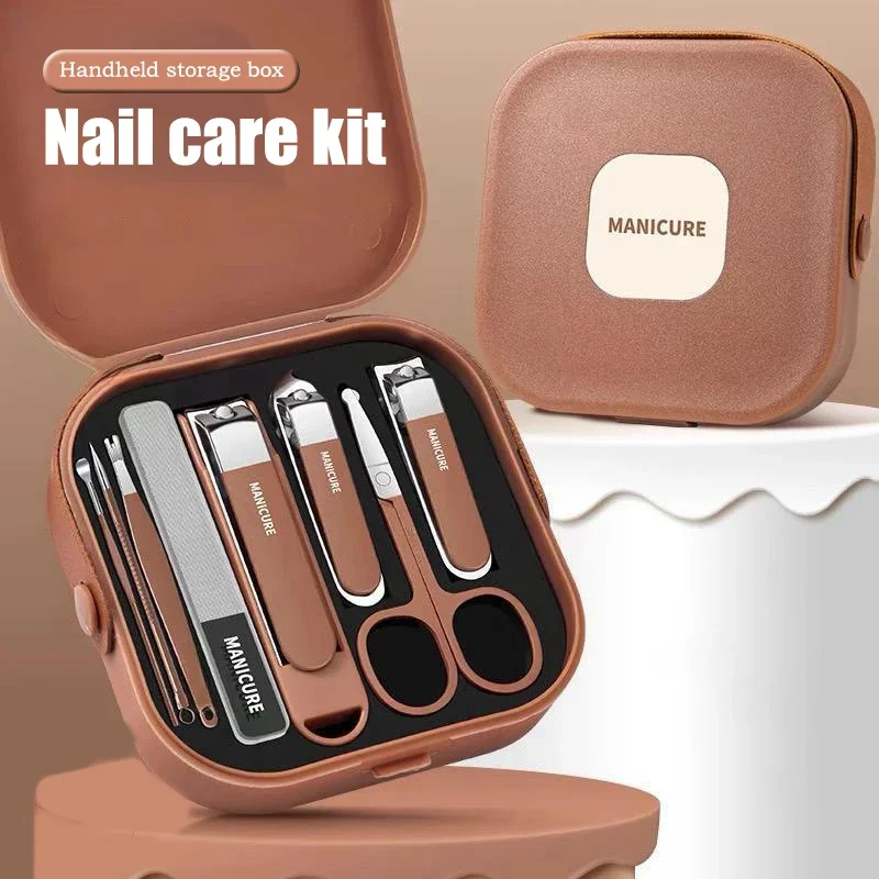 Stainless Steel Nail Clipper Set 6/8pcs Professional Brown/White Nail Tools Manicure Set Travel Grooming Kit Personal Care Kit