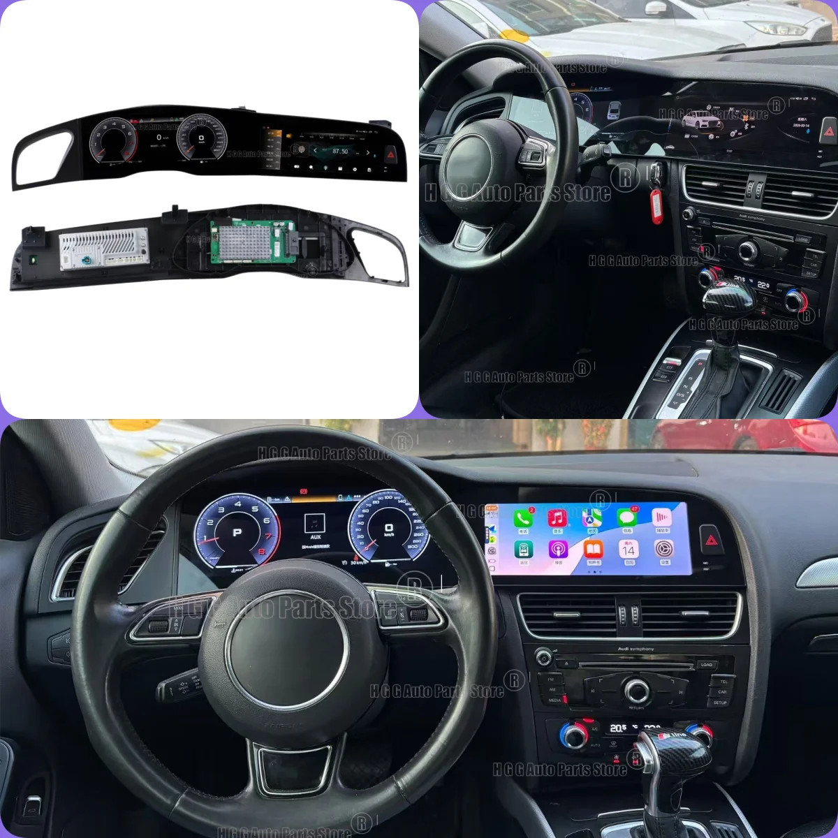 MZ Pantalla Dual Carplay Android Auto para Audi A4 A4L 2009-2016 Panel Digital Virtual + Radio para Auto Reproductor Multimedia GPS Navegación