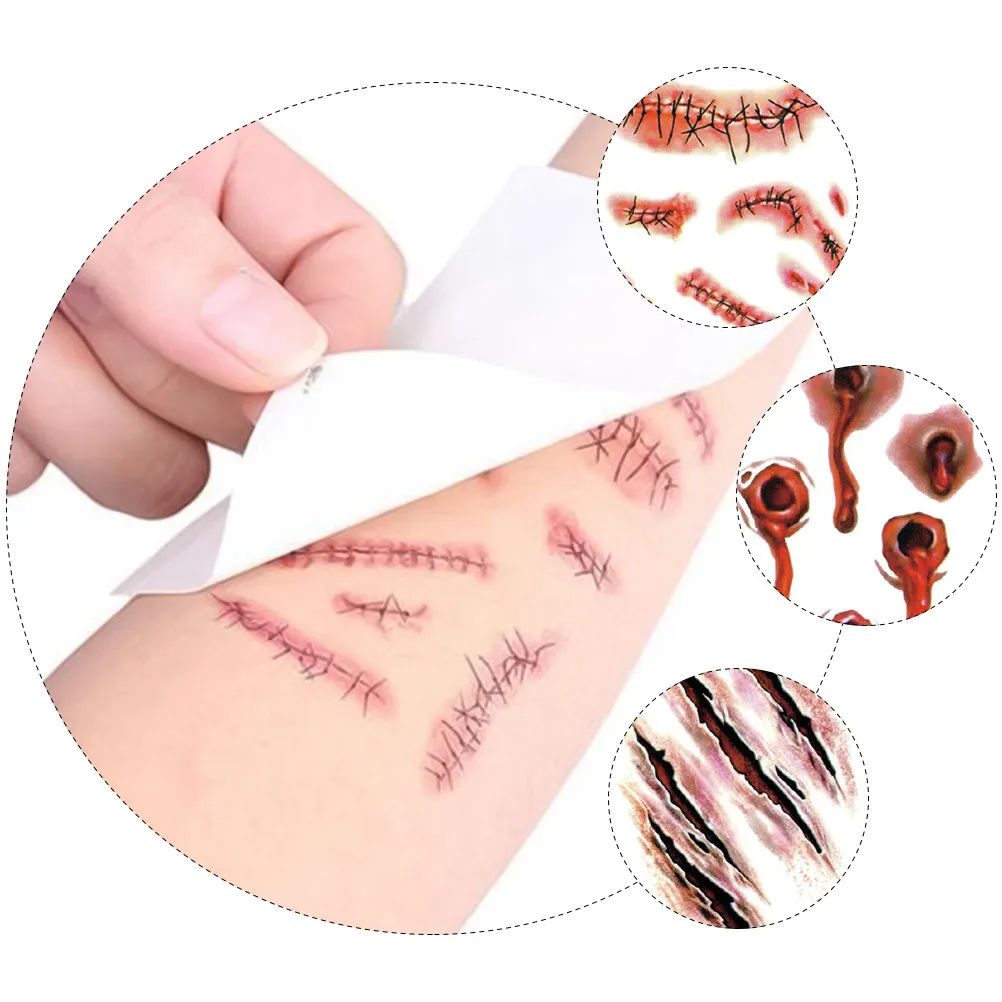 

30 листов реалистичных временных водонепроницаемых наклеек-тату для тела, аксессуары для костюмов на Хэллоуин, страшные украшения
