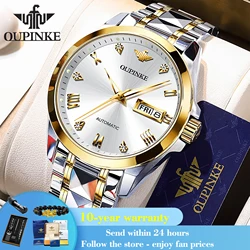 OUPINKE 3171 Dual Calendar Automatic Watch For Men Roman Scale Original Mechanical Wristwatch Synthetic Sapphire Mirror Watches