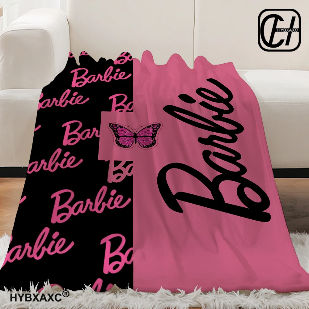 Barbie Logo Flannel Fluffy Throw Camping Blanket for Children Sofa Throw Blanket Modern Fashion Gift Miniso Picnic Blanket