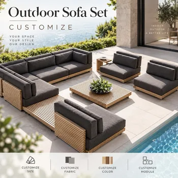 Nordic Solid Wood Outdoor Sofa Set 1
