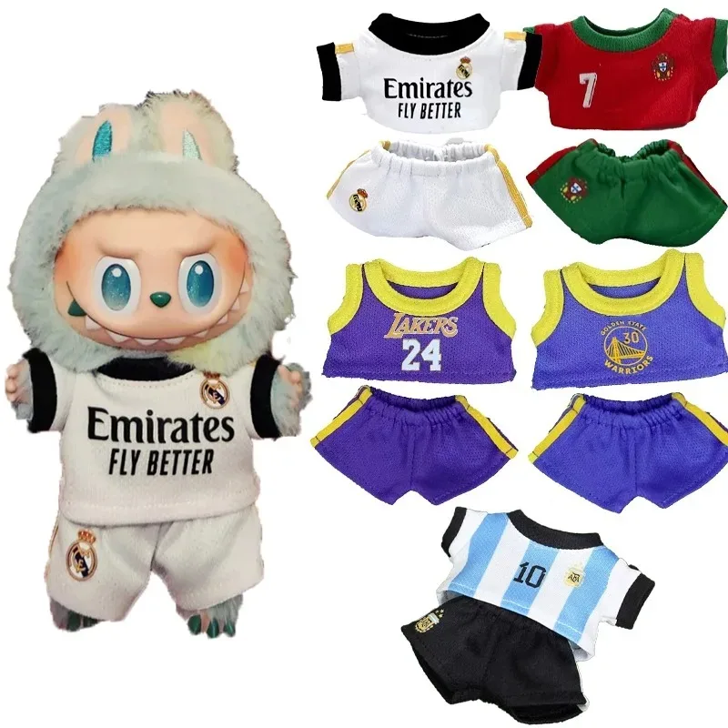 15 17cm para muñeca Labubu, traje deportivo para Club de fútbol, ropa, camiseta, pantalones cortos, zapatos de lona, conjunto de ropa deportiva, juguete para niño