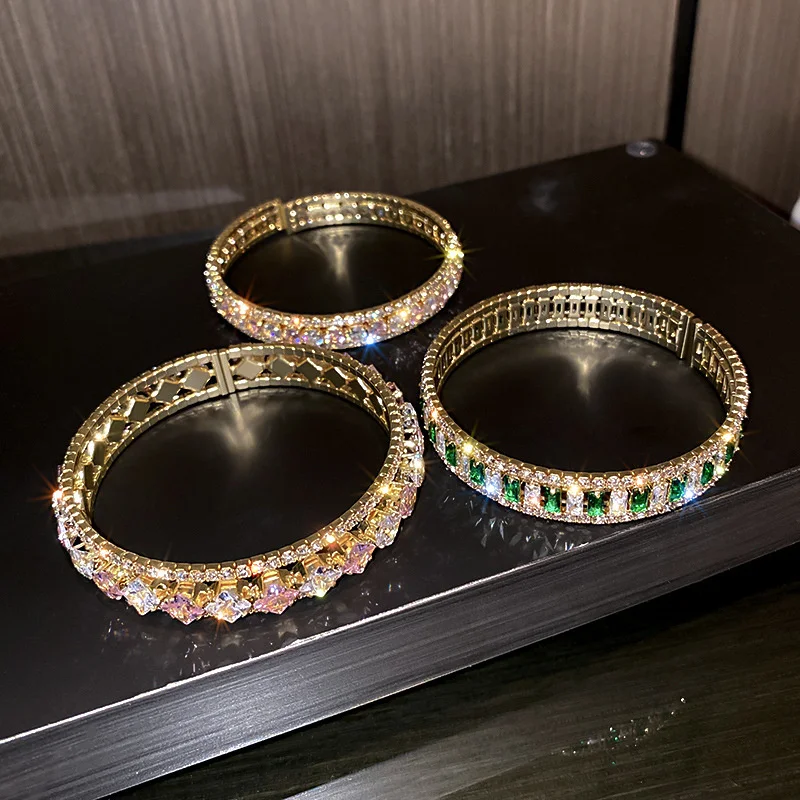 Geometric Zircon Bracelet & Bangles For Women Pink Green Cuff Bracelets Weddings Party Jewelry