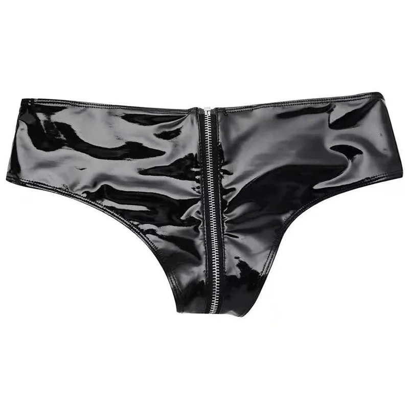 Damen Wet-Look PVC Booty Shorts Glänzende PU-Leder Hot Pants mit Reißverschluss Kurze Hose Sexy Clubwear Bikini-Shorts Mini Bermuda – Detail 10