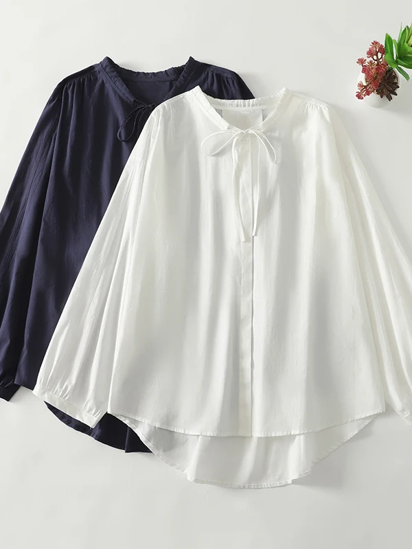 

Loose Fit Casual Style Women's Shirt Spring Season Lazy Fashion Loose Feeling Long Sleeve round Neck Single Piece Pure Color