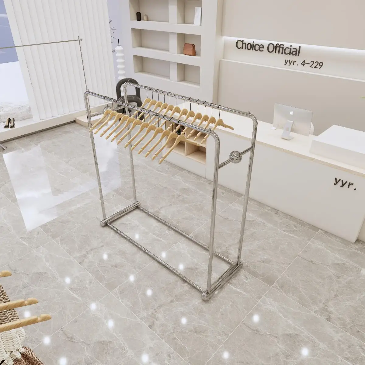 &Nakajima Modern Stainless Steel Silver Hanging Freestanding Clothing Display Rack for Children's Store 160cm Shelf