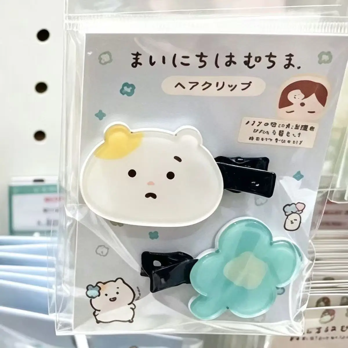 2Pcs Kawaii Hamster Animal Hairclips Cute Floral Acrylic Hair Duckbill Clips Sweet Daily Hair Ornaments For Girls Women Jewelry