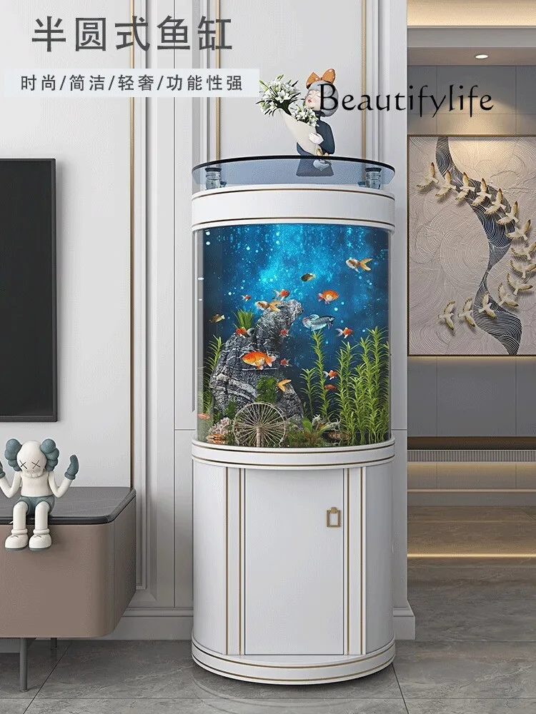 Light Luxury Fish Tank Living Room Home TV Cabinet Semicircle Bottom Filter Glass Aquarium Ecological Fish Tank