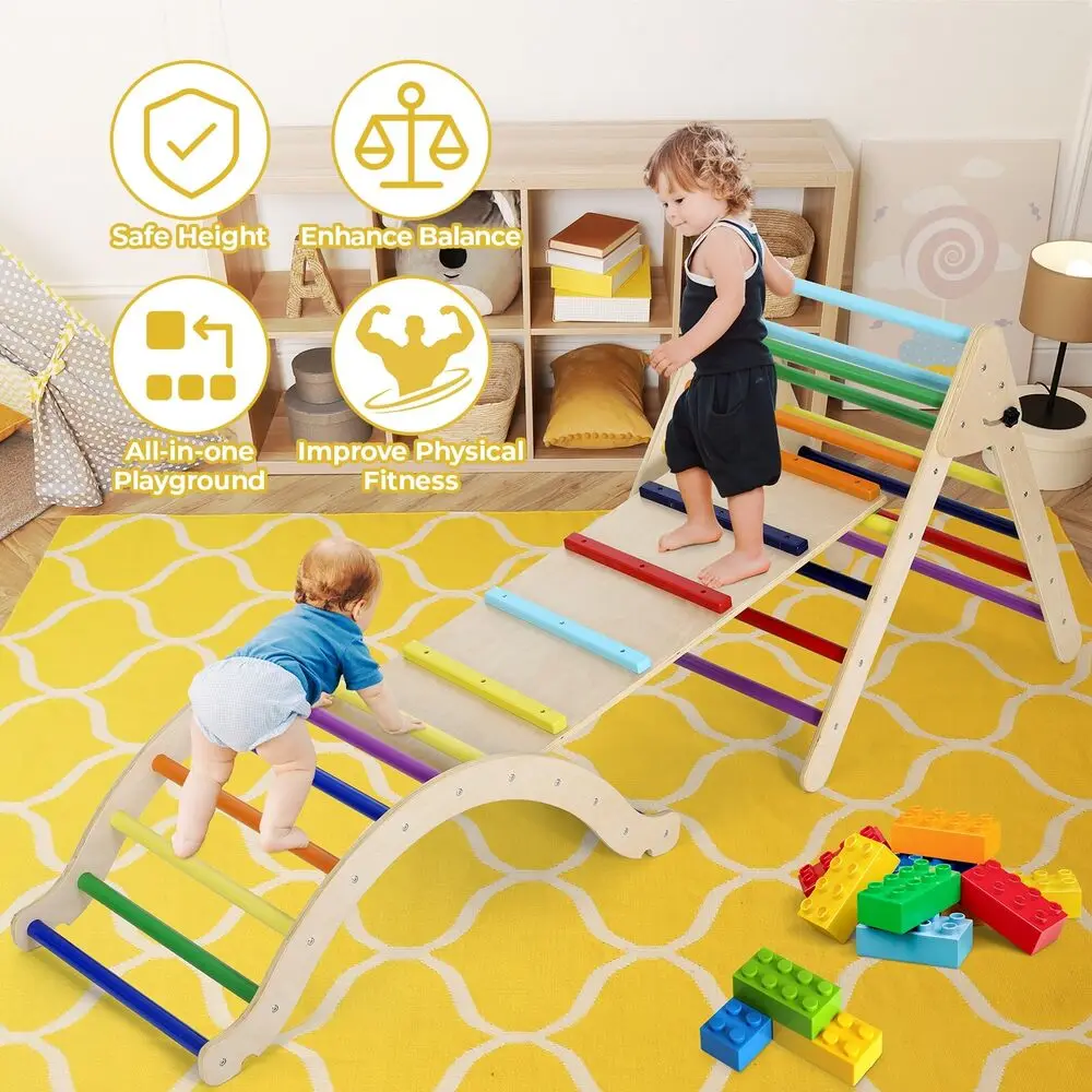 Foldable Climbing Triangle Ladder Toys with Ramp for Sliding,Climbing Set of 3 Wooden Safety Sturdy Kids Play Gym Indoor Outdoor