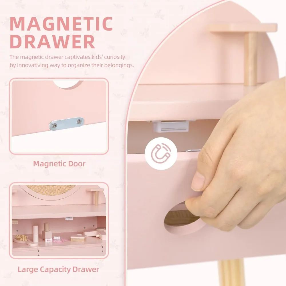 طقم طاولة وكرسي بينك كيدز مع 11 ملحقًا، مكياج حقيقي وتظاهر للفتيات من سن 3 سنوات فما فوق #4